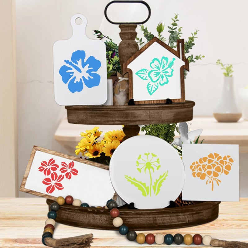 Resflyar 20 PCS 3 Inch Flower Stencils, Large Flower Plant Reusable Plastic Templates for Painting on Wood, Sunflower Rose Stencils Set for Rock Wood Canvas Drawing Art Fabric Tile Home DIY Craft Decoration - Image 3